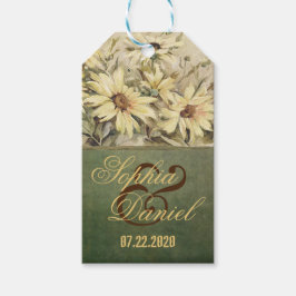 Étiquettes-cadeau Marguerites D'Or Avec Balises Cadeaux Sage Mariage