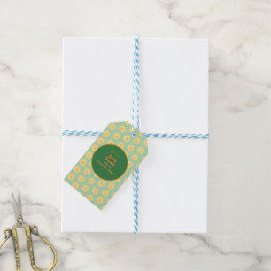 Étiquettes-cadeau Marguerites printanières sur fond vert sauge paste