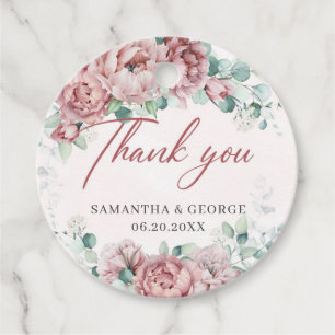 Étiquettes Cadeau Mariage à cadre d'or d'eucalyptus rose