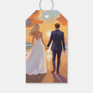 Étiquettes-cadeau Mariage à la plage à l'aquarelle du marié et de la