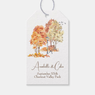 Étiquettes-cadeau Mariage à l'aquarelle en automne dans le parc