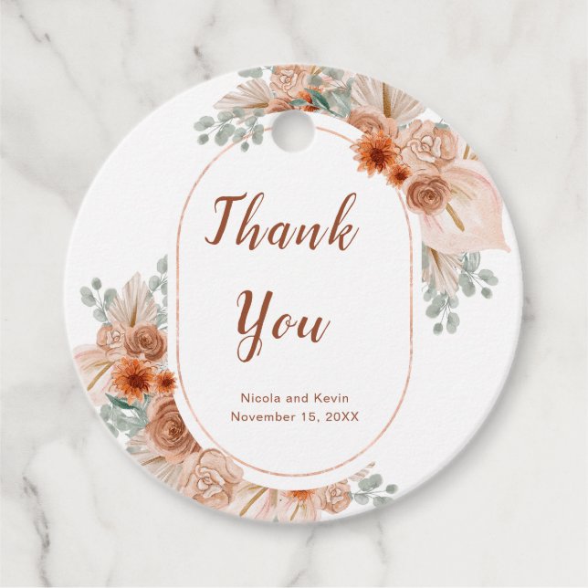 Étiquettes Cadeau Mariage à l'herbe de Pampas Terracotta Boho (Devant)