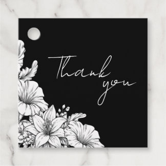 Étiquettes Cadeau Mariage à monogramme floral noir et blanc