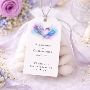 Étiquettes-cadeau Mariage Abstrait Cœur Bleu Violet Or