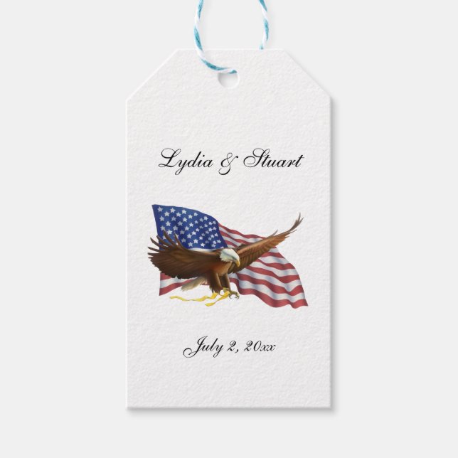 Étiquettes-cadeau Mariage américain du drapeau et de l'aigle (Devant)