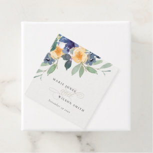 Étiquettes Cadeau Mariage aquarelle florale jaune bleu enjoué