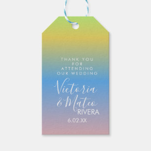 Étiquettes-cadeau Mariage arc-en-ciel ombré jaune bleu rose   