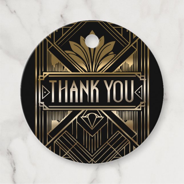 Étiquettes Cadeau Mariage Art déco Black & Gold Glam (Devant)