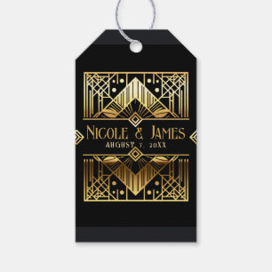 Étiquettes-cadeau Mariage Art Déco Noir et Or