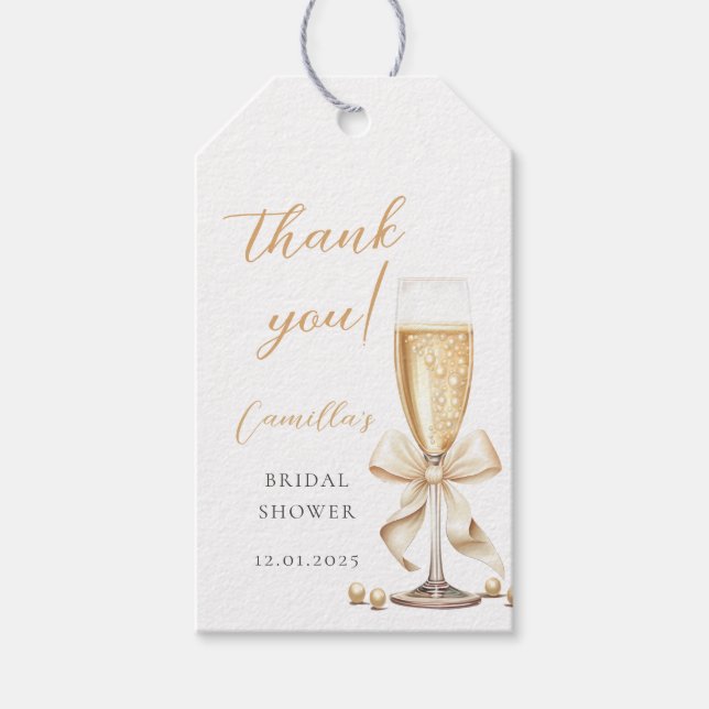 Étiquettes-cadeau Mariage avec perles et prosecco en forme d'arceau (Devant)