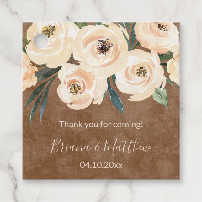 Étiquettes Cadeau Mariage beige floral (Devant)