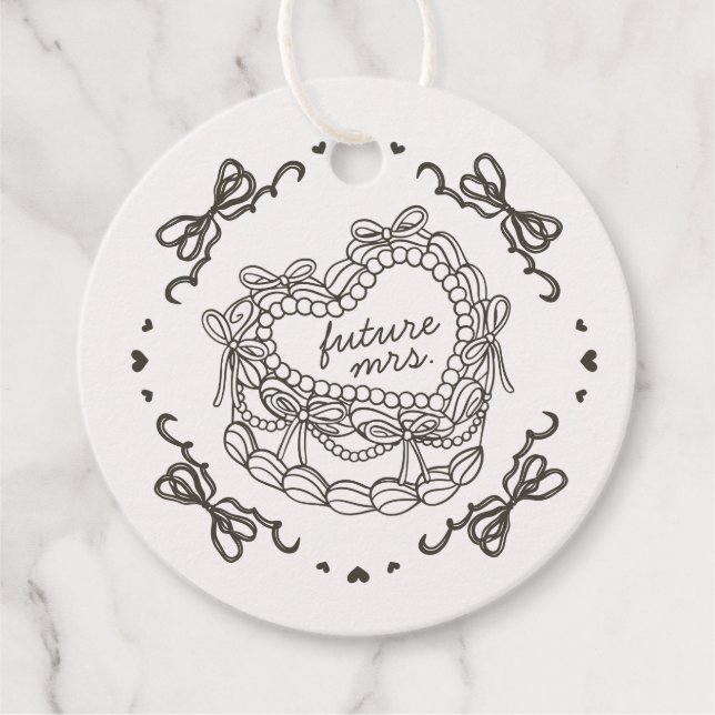 Étiquettes Cadeau Mariage Beige Retro Coquette Gâteau à thème coeur  (Devant)