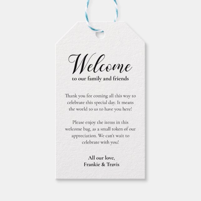Étiquettes-cadeau Mariage Bienvenue À L'Hébergement Panier Cadeau (Devant)