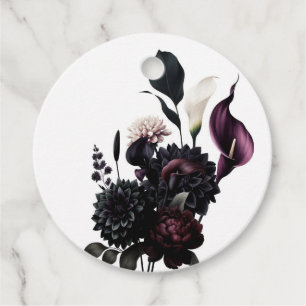 Étiquettes Cadeau Mariage Blanc Floral Romantique Sombre Humeur