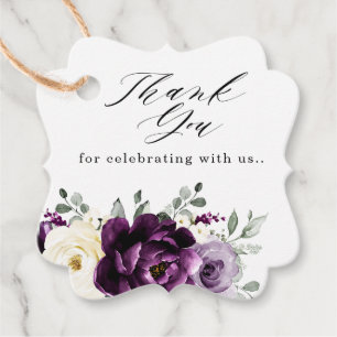 Étiquettes Cadeau Mariage blanc Merci blanc d'aubergine de prune vio