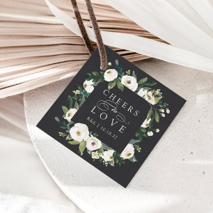 Étiquettes Cadeau Mariage blanc Peony Floral Frame "Cheval to Love"