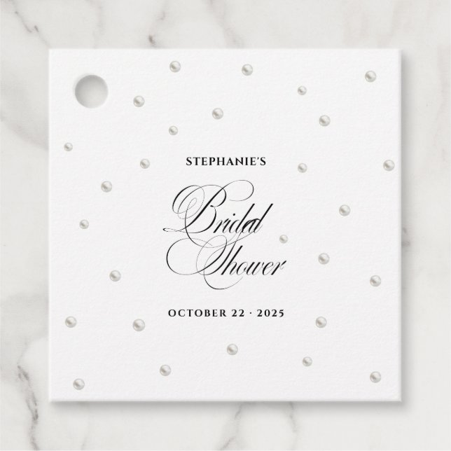 Étiquettes Cadeau Mariage Blanc Perles de Fête Prénuptiale (Devant)