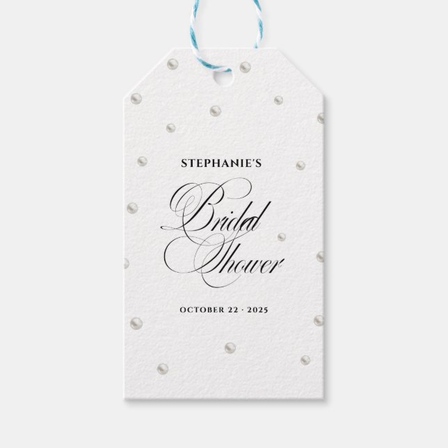 Étiquettes-cadeau Mariage Blanc Perles Fête Prénuptiale (Devant)