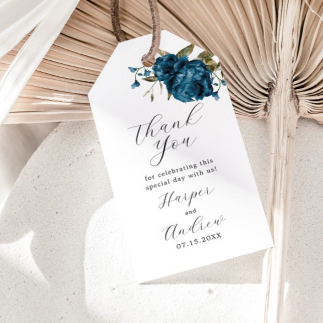 Étiquettes-cadeau Mariage bleu marine Floral Merci (Créateur téléchargé)