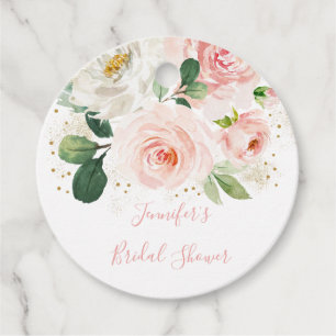 Étiquettes Cadeau Mariage Blush Rose Poussière d'Or Floral