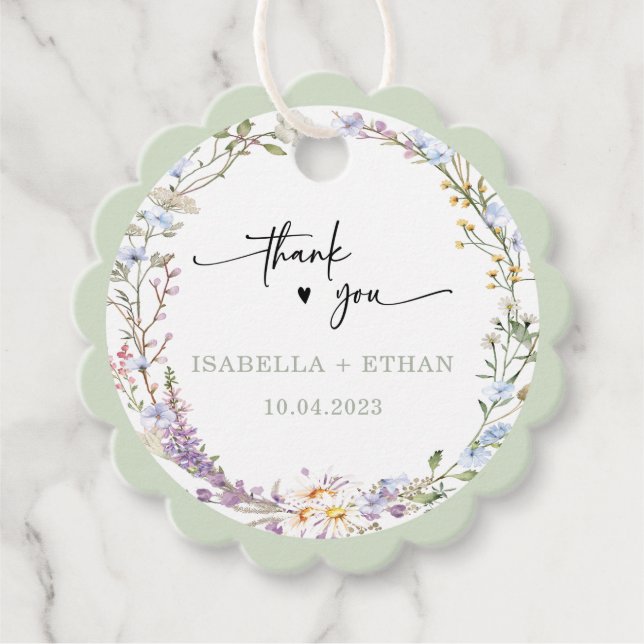 Étiquettes Cadeau Mariage bohème aux fleurs sauvages personnalisé (Devant)