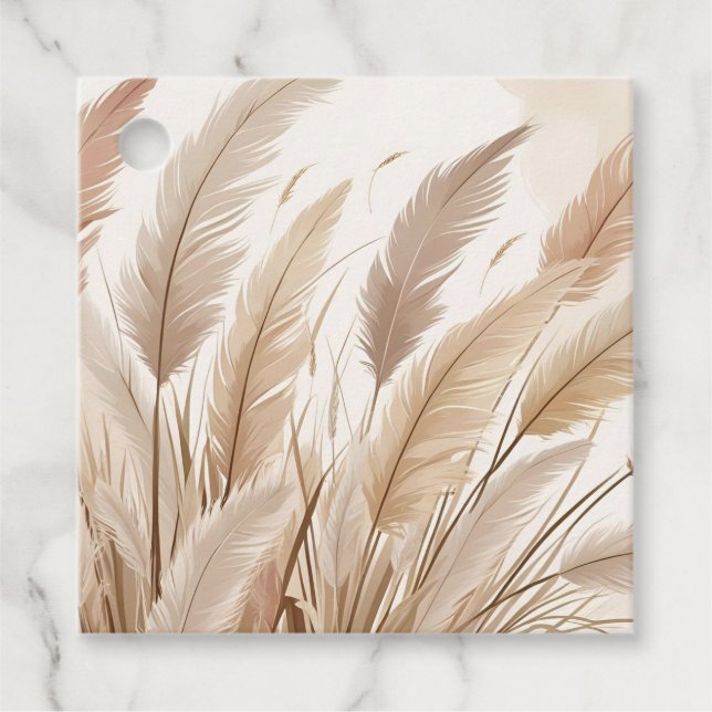 Étiquettes Cadeau Mariage Bohème Beige Herbe de Pampas (Devant)