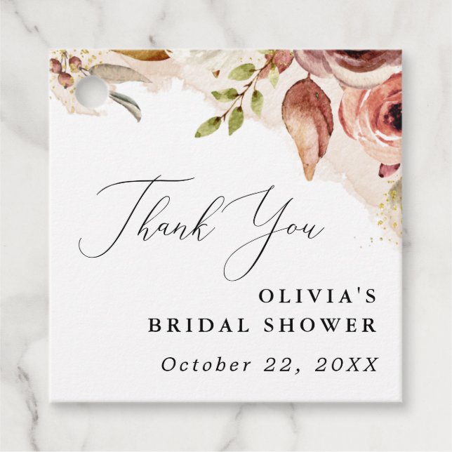 Étiquettes Cadeau Mariage Bohème Champêtre Fleurs Réception-Automne  (Devant)