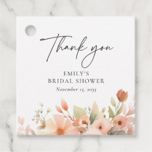 Étiquettes Cadeau Mariage Bohème Floral Saumon Fête de Fiançailles