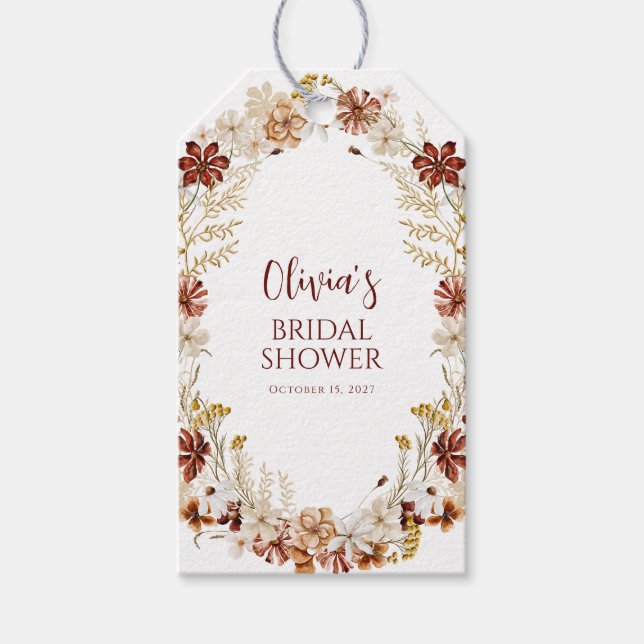 Étiquettes-cadeau Mariage Bohème Rustique Floral Bordeaux Personnali (Devant)