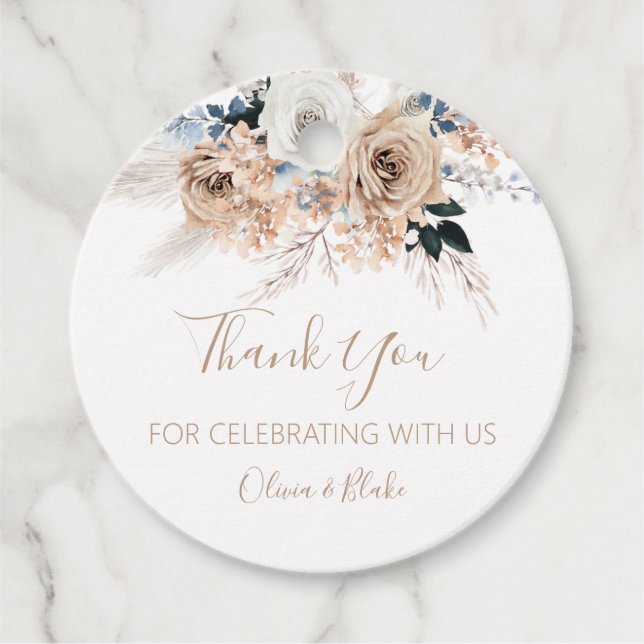 Étiquettes Cadeau Mariage Boho Pampas Grass (Devant)