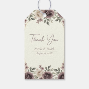 Étiquettes-cadeau Mariage botanique Mauve poussiéreux et Fleur d'Ivo