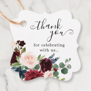 Étiquettes Cadeau Mariage Burgundy Blush Navy Fleurs Fête de Mariage