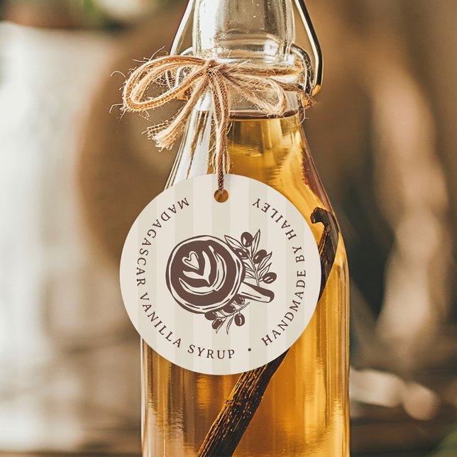 Étiquettes Cadeau Mariage Café Rayure Moka (Créateur téléchargé)