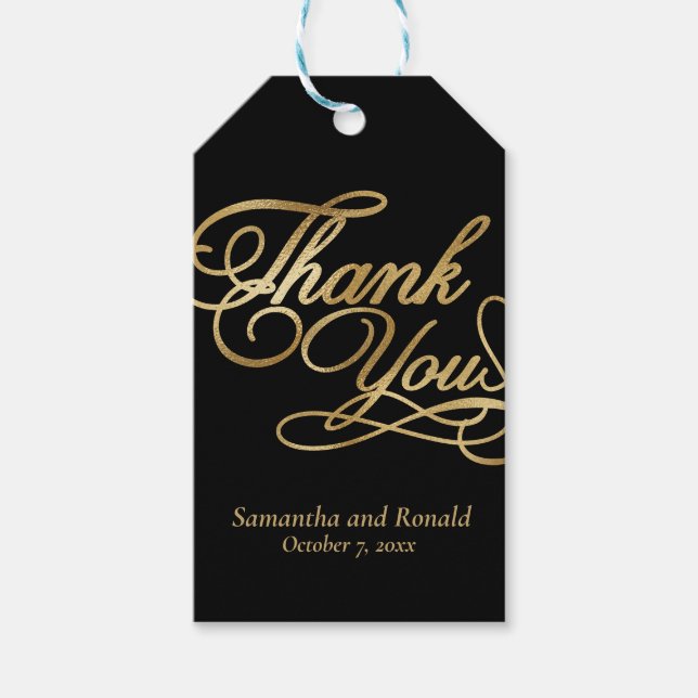 Étiquettes-cadeau Mariage Calligraphie Remerciement Feuille Dorée &  (Devant)