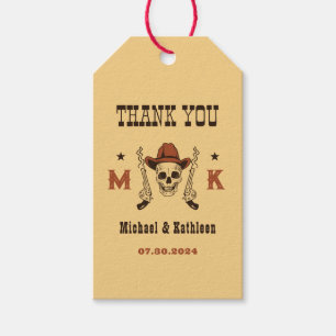Étiquettes-cadeau Mariage campagnard de monogramme du crâne cowboy o