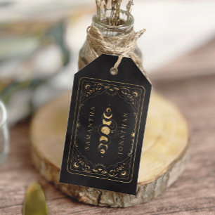 Étiquettes-cadeau Mariage céleste de Tarot noir et de Faux Gold