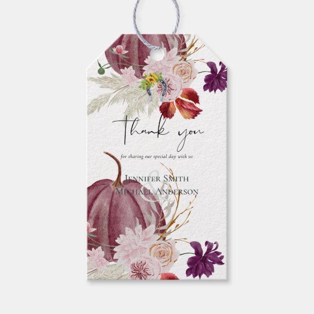 Étiquettes-cadeau Mariage champêtre automne citrouilles figues fleur (Devant)