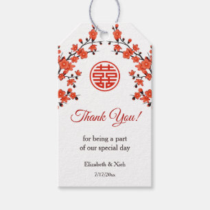 Étiquettes-cadeau Mariage chinois blanc rouge cerisier