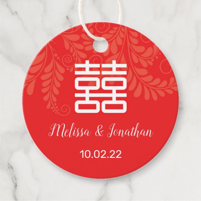 Étiquettes Cadeau Mariage chinois Double bonheur Signer service Tags (Devant)