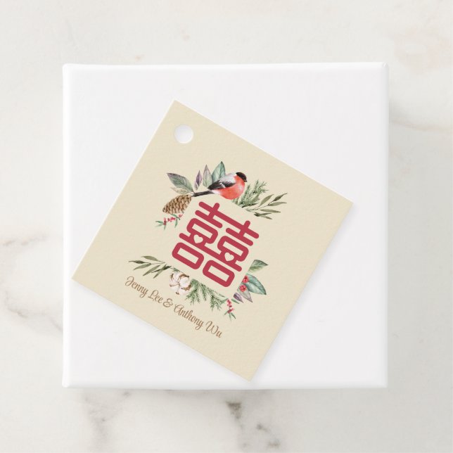 Étiquettes Cadeau Mariage chinois moderne Double Bonheur (En situation)