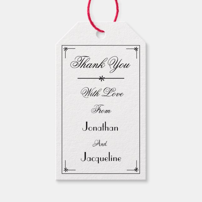 Étiquettes-cadeau Mariage Classic Élégant Chic Script Nom Merci (Devant)