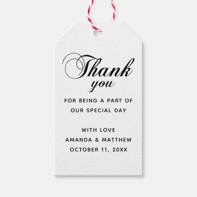 Étiquettes-cadeau Mariage classique noir et blanc élégant merci (Devant)
