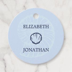 Étiquettes Cadeau Mariage Coquilles de Mer Bleu Côtiers