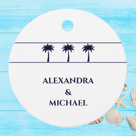 Étiquettes Cadeau Mariage côtier de palmiers tropicaux de la Marine 