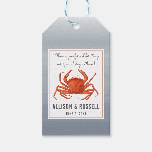 Étiquettes-cadeau Mariage côtier du crabe Chambray (Devant)