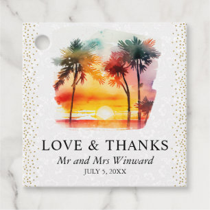 Étiquettes Cadeau Mariage coucher de soleil tropical île aquarelle