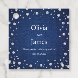 Étiquettes Cadeau Mariage Couple Shower Diamants Perles Denim Bleu