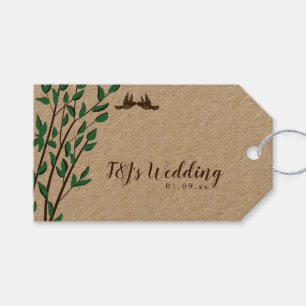 Étiquettes-cadeau Mariage d'amour oiseaux Branches rustiques et verd