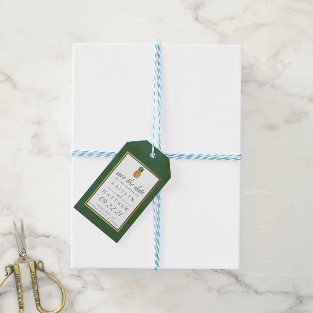 Étiquettes-cadeau Mariage D'Ananas Tropical Enregistrer La Date (Avec de laficelle)