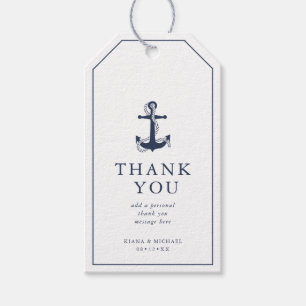Étiquettes-cadeau Mariage d'Ancre Blue Wave Merci Navy/Wht ID836